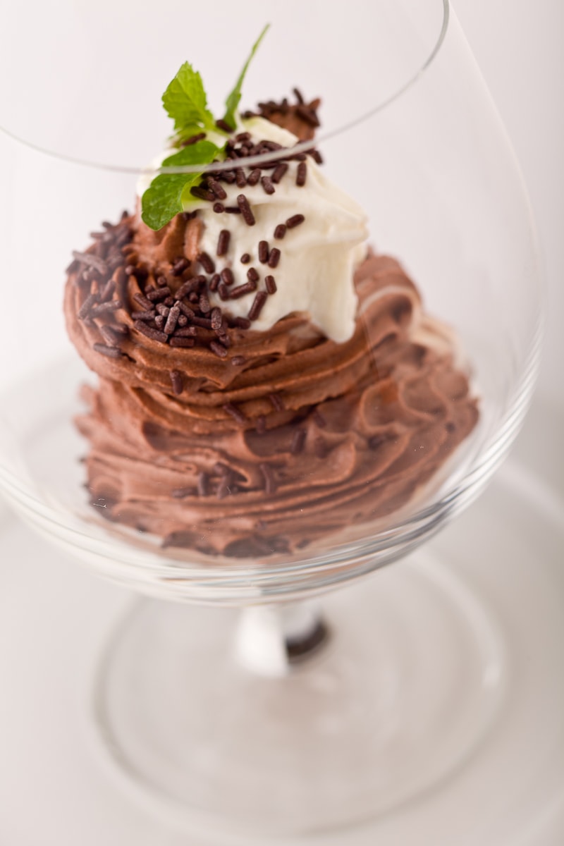 Chocolate  mousse in stemmed glass.