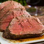 beef tenderloin on a plate.