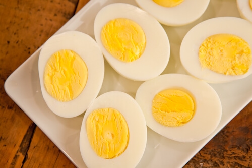 Plate of hardboiled eggs.