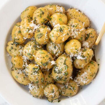 Baby dutch yellow potatoes wtih herbs and Parmesan cheese.