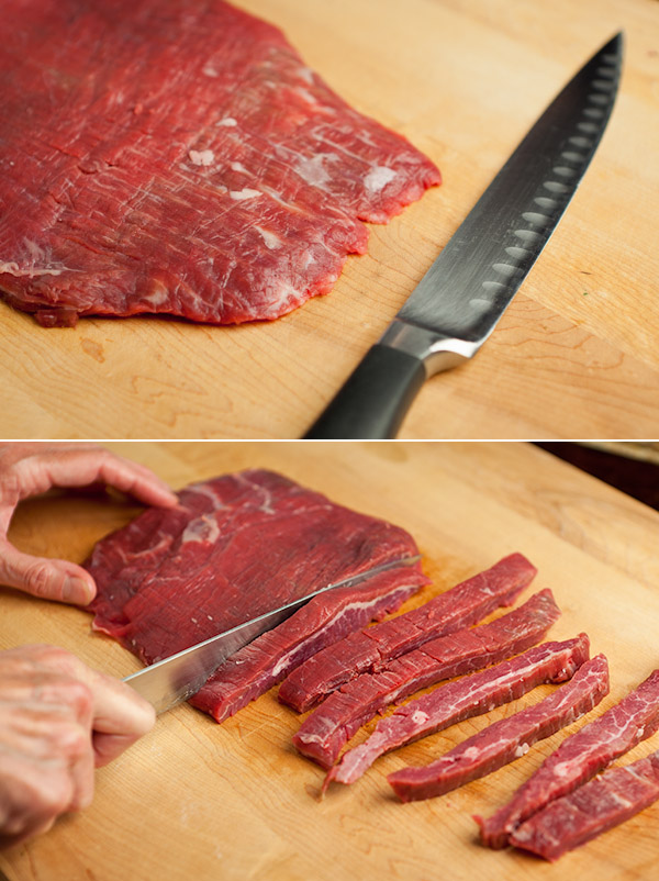 Slicing flank steak.