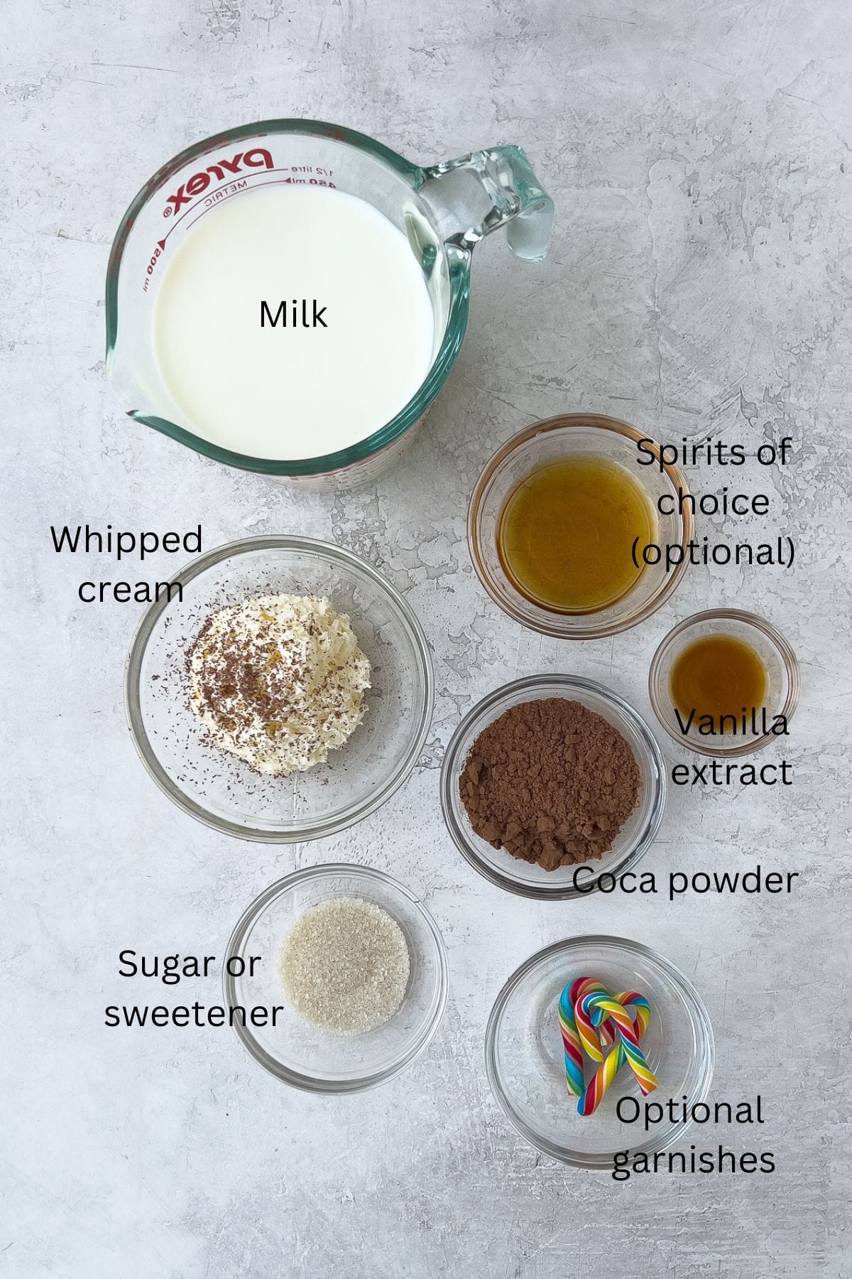 Spiked hot cocoa ingredients labeled