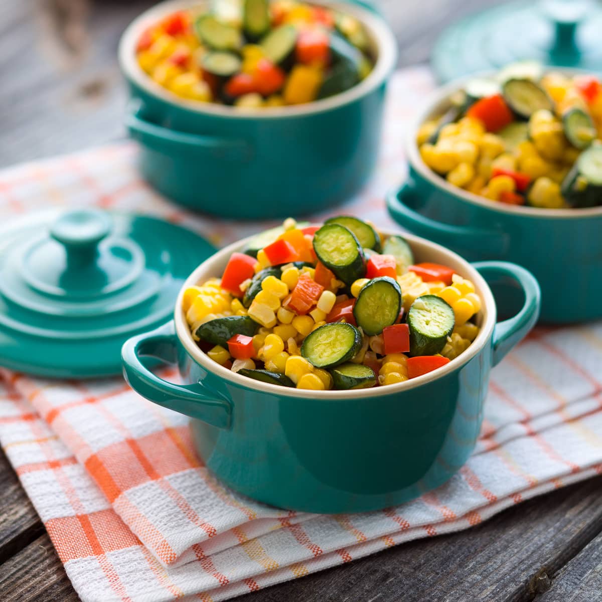 Colorful summer vegetables medley of corn, pepper, zucchini.