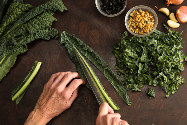 How to prep kale leaves.