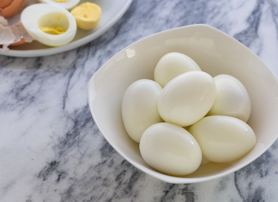 Hardboiled eggs in a bowl for good protein.