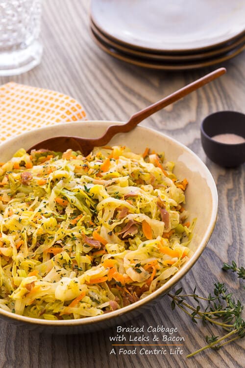 Braised Cabbage with Leeks and Bacon | AFoodCentricLife.com