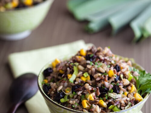 rice salad with corn ina bowl | afoodcentriclife.com