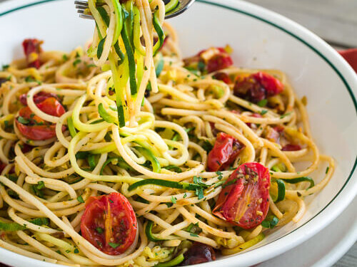 Zucchini Noodles with Roasted Tomatoes | AFoodCentricLife.com