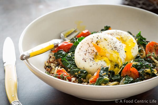 Poached Eggs with Quinoa & Kale|AFoodCentricLife.com