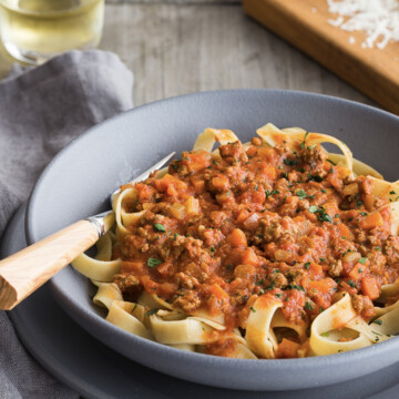 bison bolognese with pasta