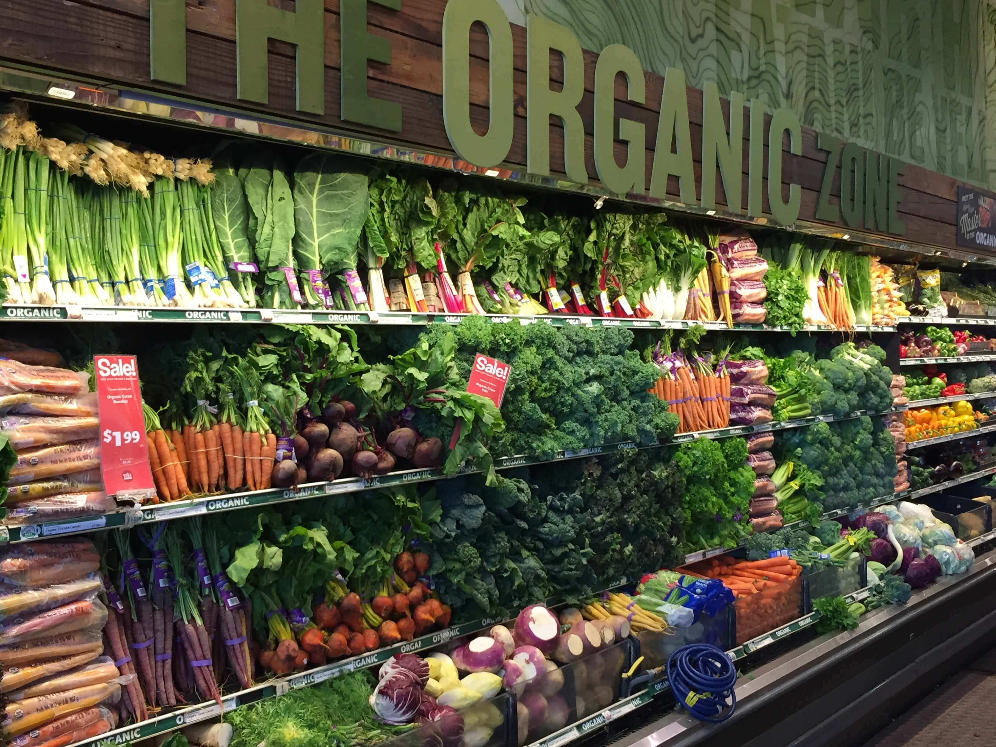 An organic produce department wall. 
