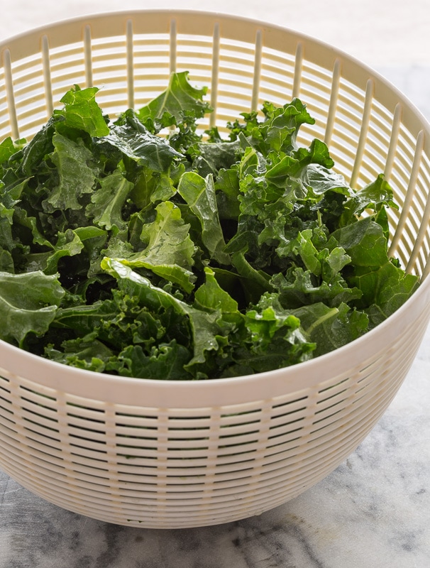 Kale in a salad spinner.