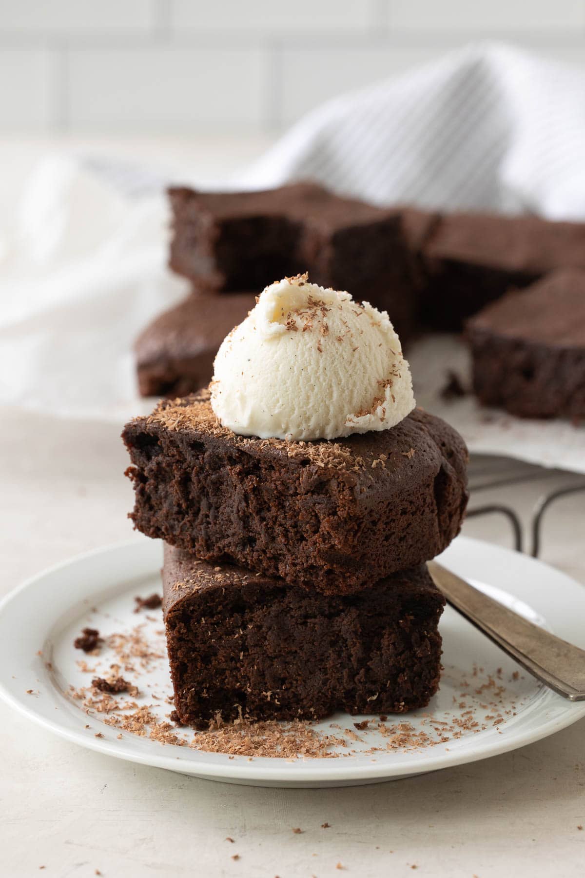 Add a small scoop of vanilla ice cream to the top of brownies for a serving suggestion. 