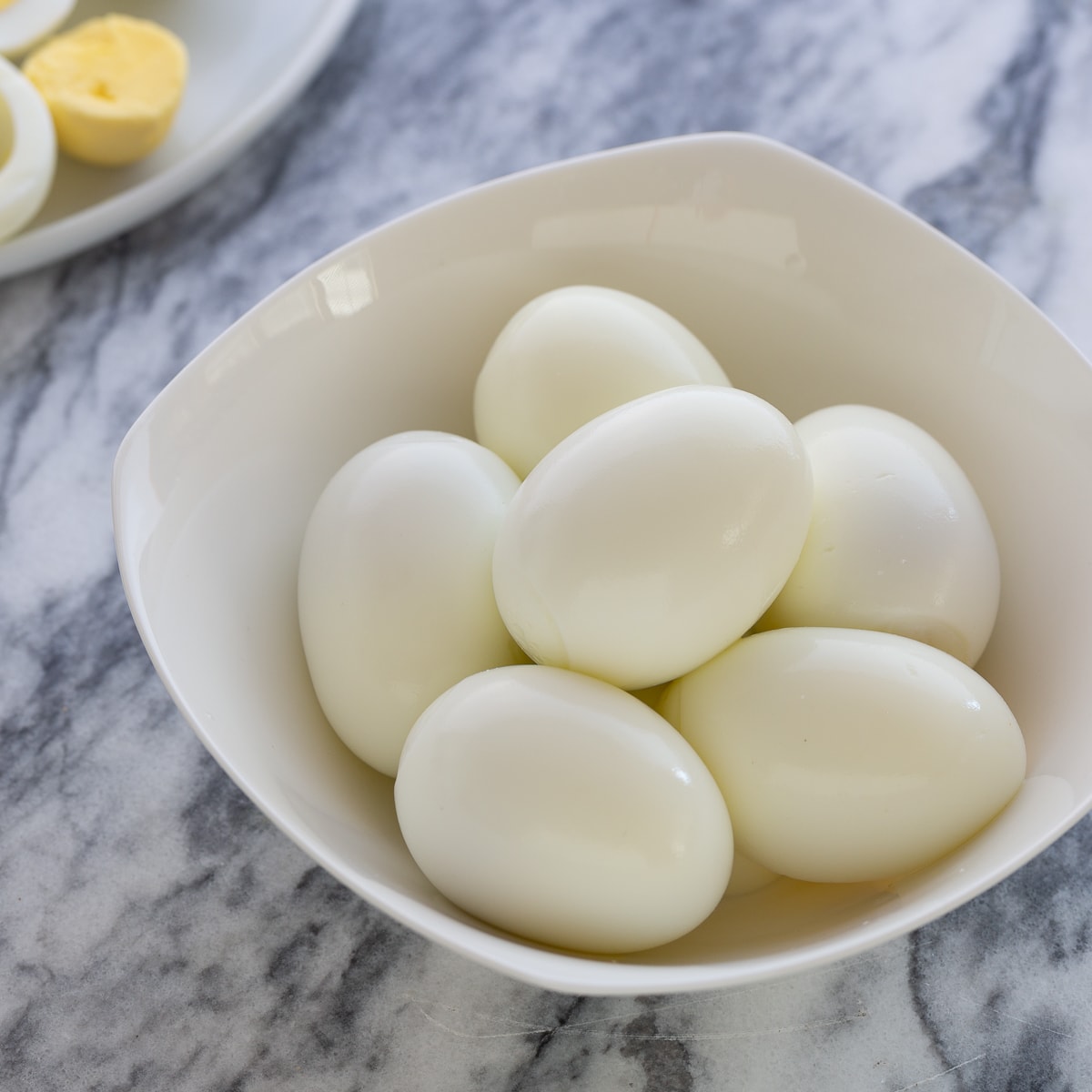 hard boiled eggs in a bowl. 