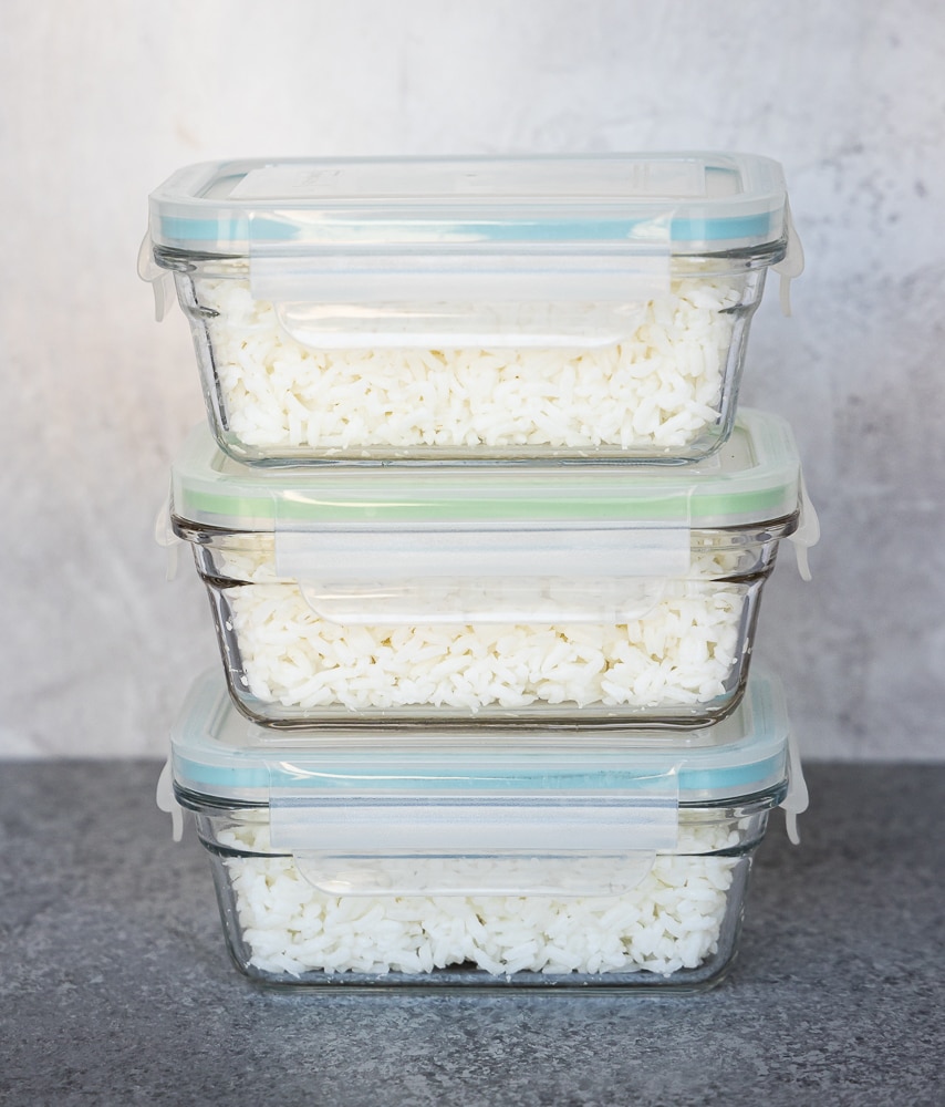 prepped white rice in containers | afoodcentriclife.com