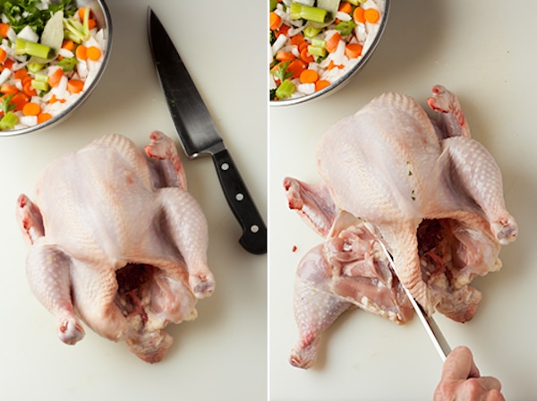 How to cut up a whole chicken steps.