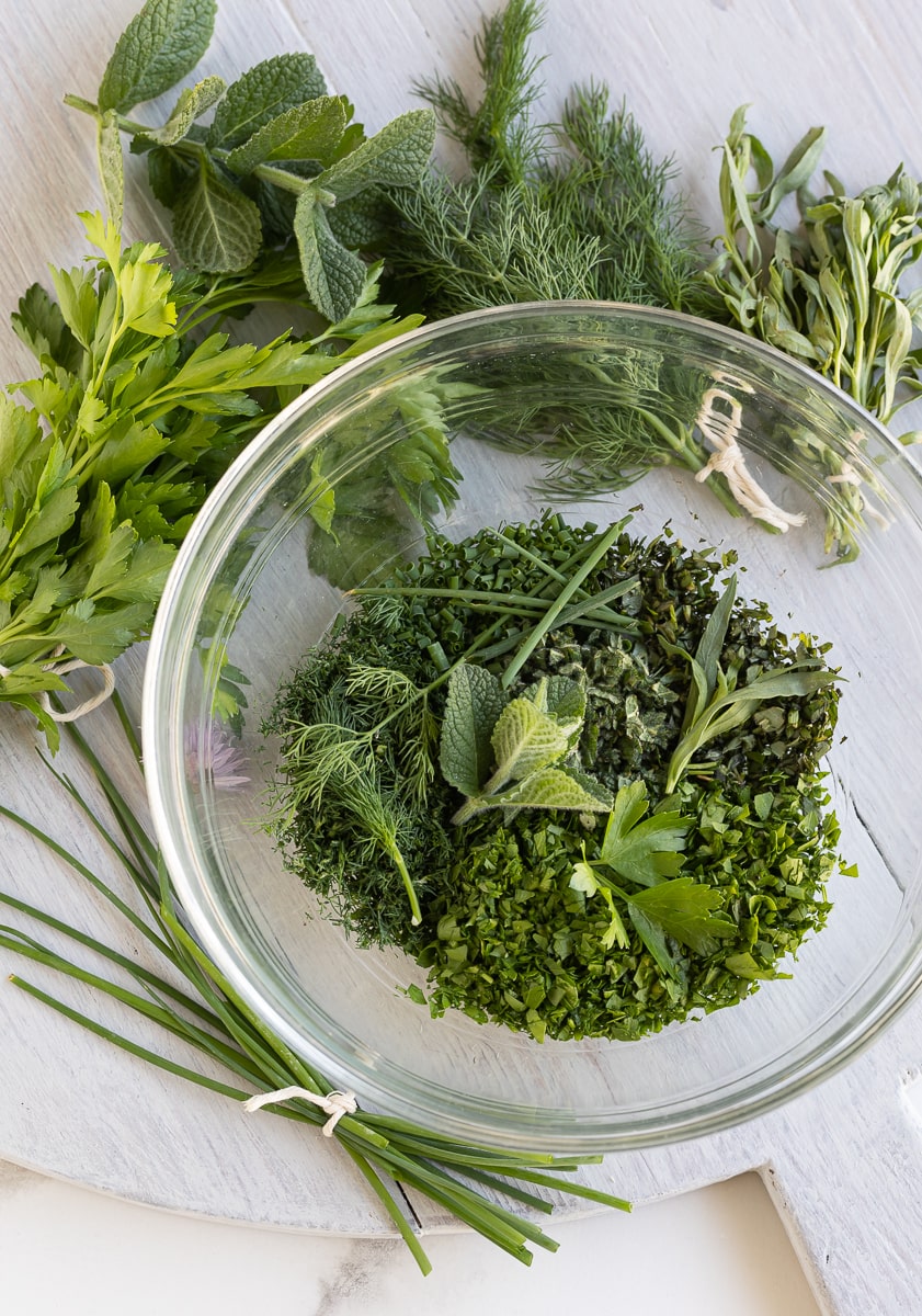 fresh herbs for Green Goddess dressing.