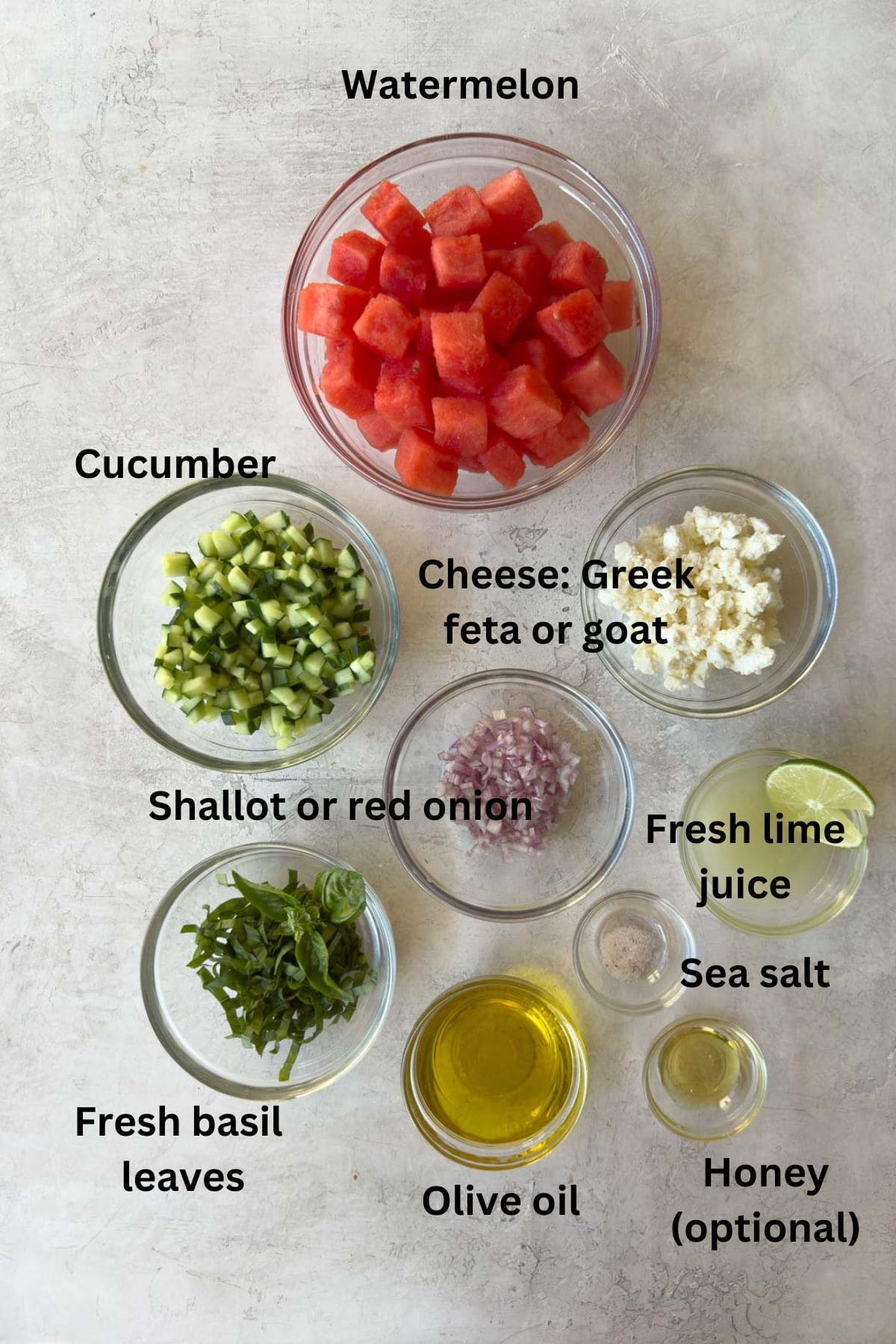 Ingredients for a refreshing watermelon salad.