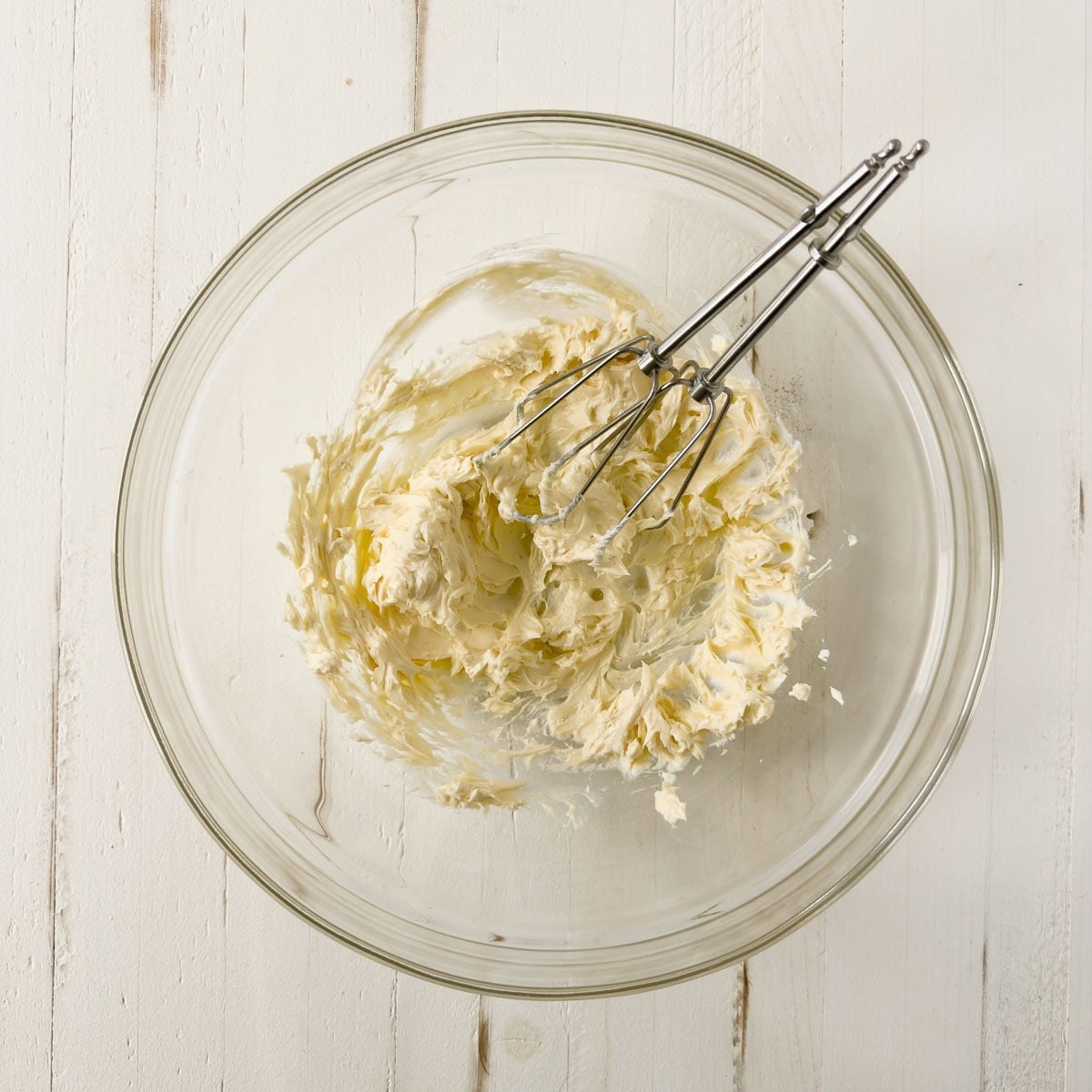 Whipped cream cheese, butter, and powdered sugar for frosting.
